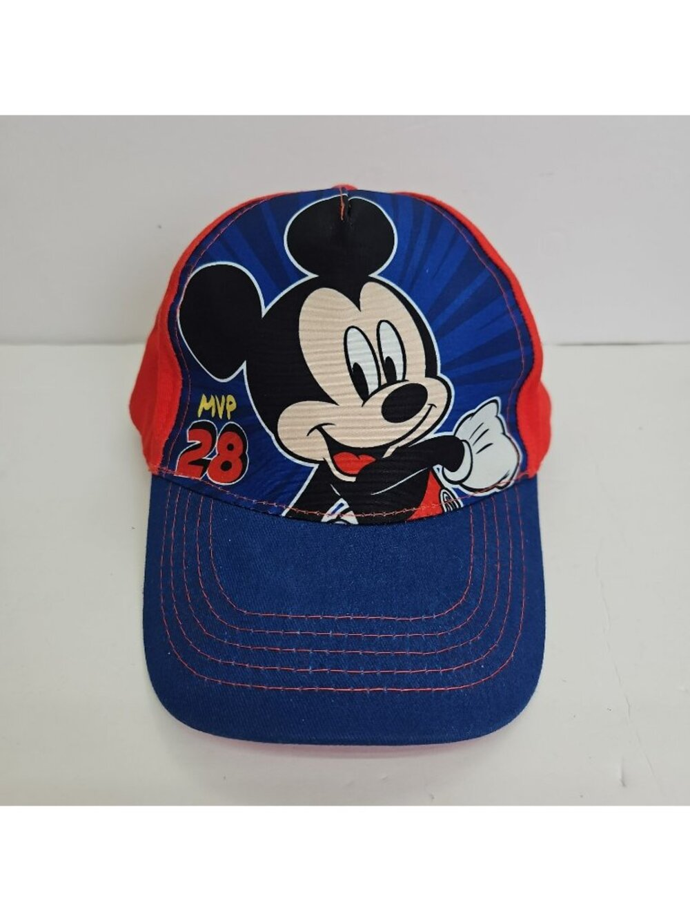 Disney Mickey Mouse Kids Baseball Cap MVP 28 Red Blue Cotton OSFM Youth Boys